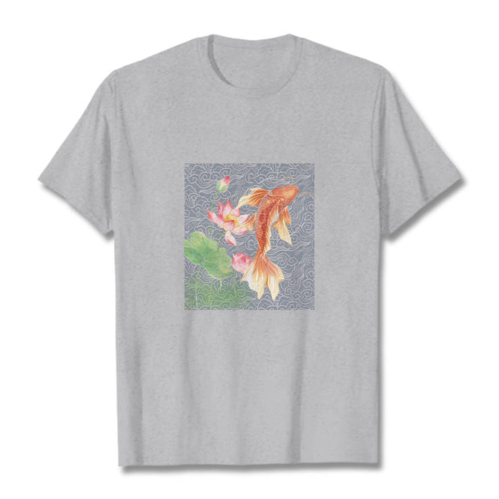 T-shirt en coton avec Buddha Stones, poisson koï, lotus - Gris clair - 2XL - image 11