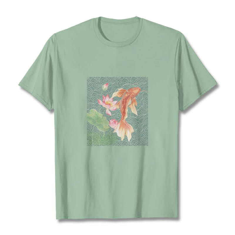 T-shirt en coton avec Buddha Stones, poisson koï, lotus - Vert pâle - 2XL - image 14