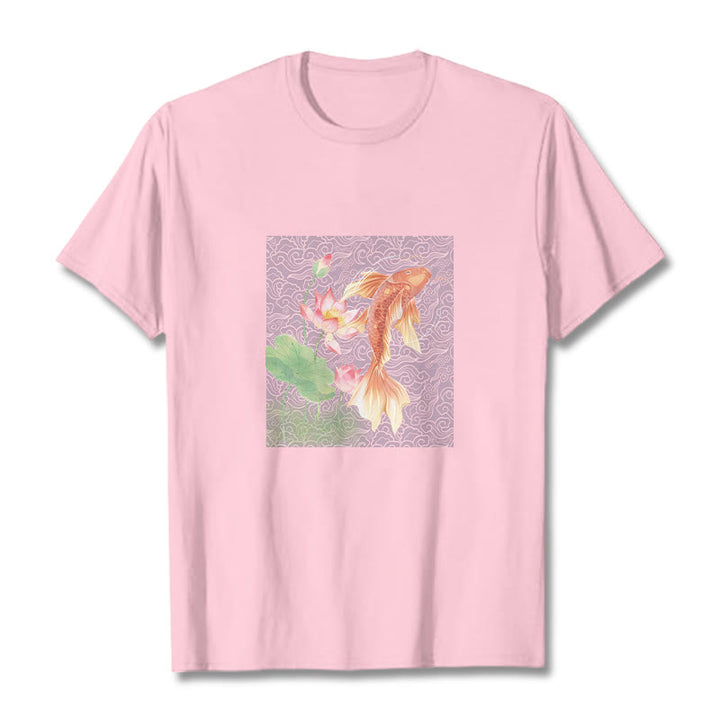 T-shirt en coton avec Buddha Stones, poisson koï, lotus - Rose clair - 2XL - image 18
