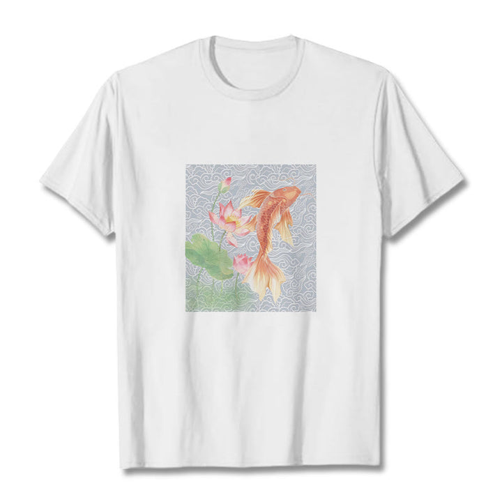 T-shirt en coton avec Buddha Stones, poisson koï, lotus