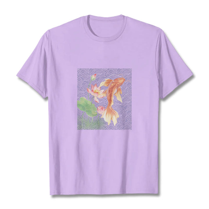 T-shirt en coton avec Buddha Stones, poisson koï, lotus