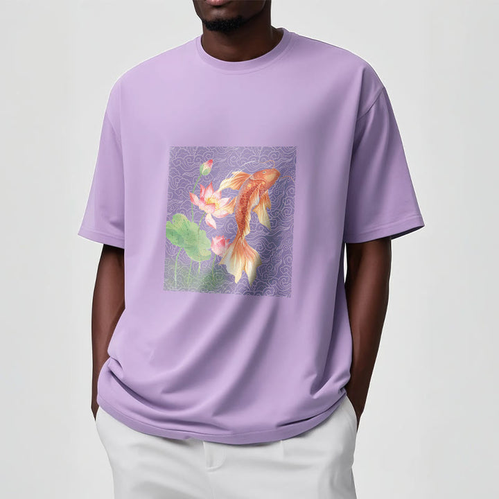 T-shirt en coton avec Buddha Stones, poisson koï, lotus