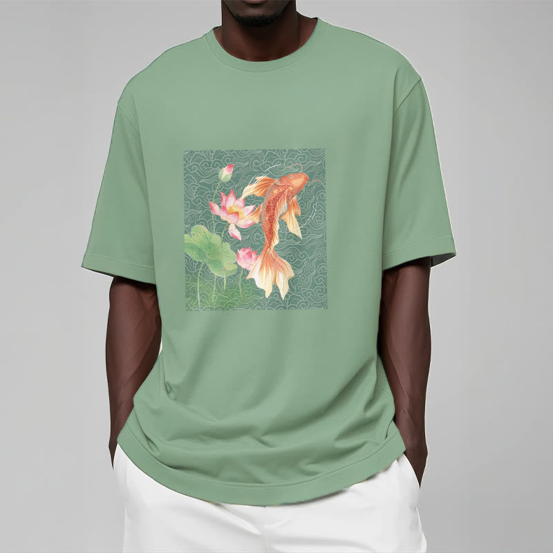 T-shirt en coton avec Buddha Stones, poisson koï, lotus