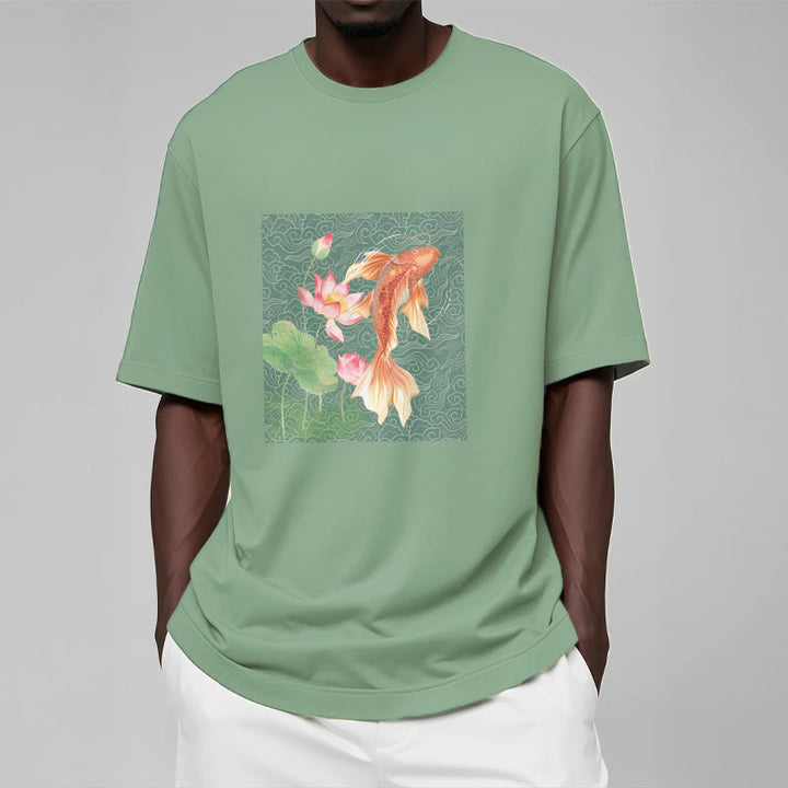 T-shirt en coton avec Buddha Stones, poisson koï, lotus