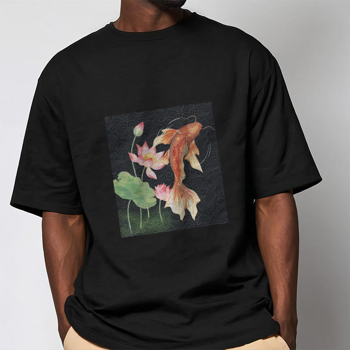 T-shirt en coton avec Buddha Stones, poisson koï, lotus