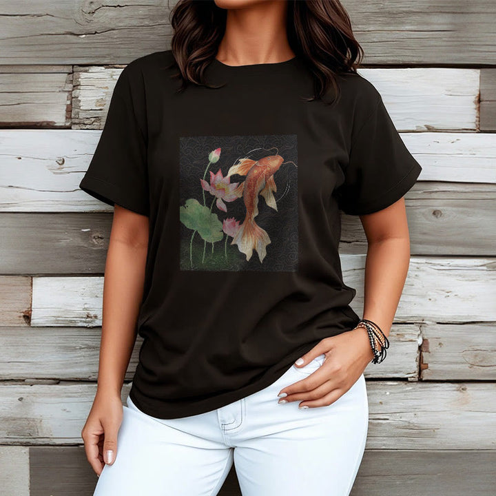 T-shirt en coton avec Buddha Stones, poisson koï, lotus