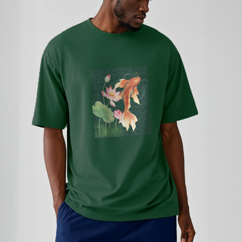 T-shirt en coton avec Buddha Stones, poisson koï, lotus