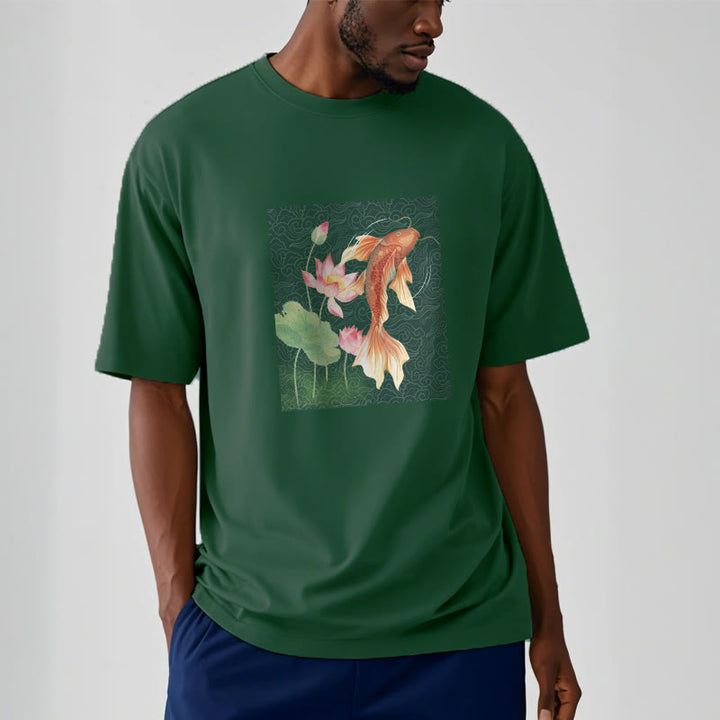 T-shirt en coton avec Buddha Stones, poisson koï, lotus