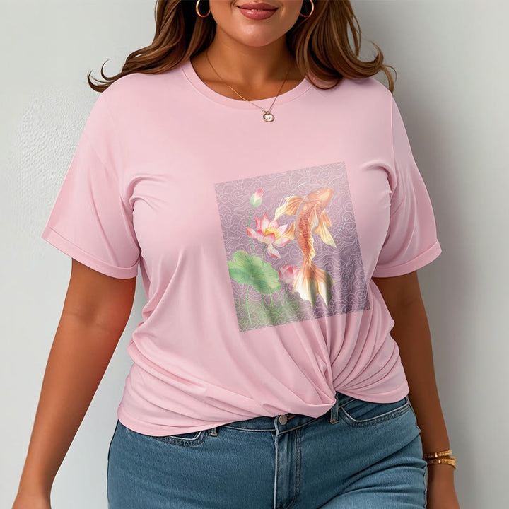 T-shirt en coton avec Buddha Stones, poisson koï, lotus