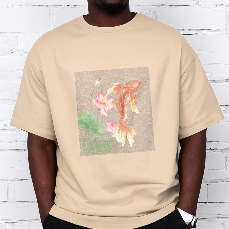 T-shirt en coton avec Buddha Stones, poisson koï, lotus
