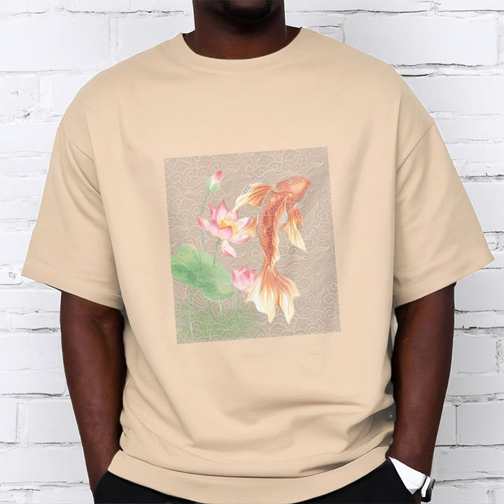 T-shirt en coton avec Buddha Stones, poisson koï, lotus