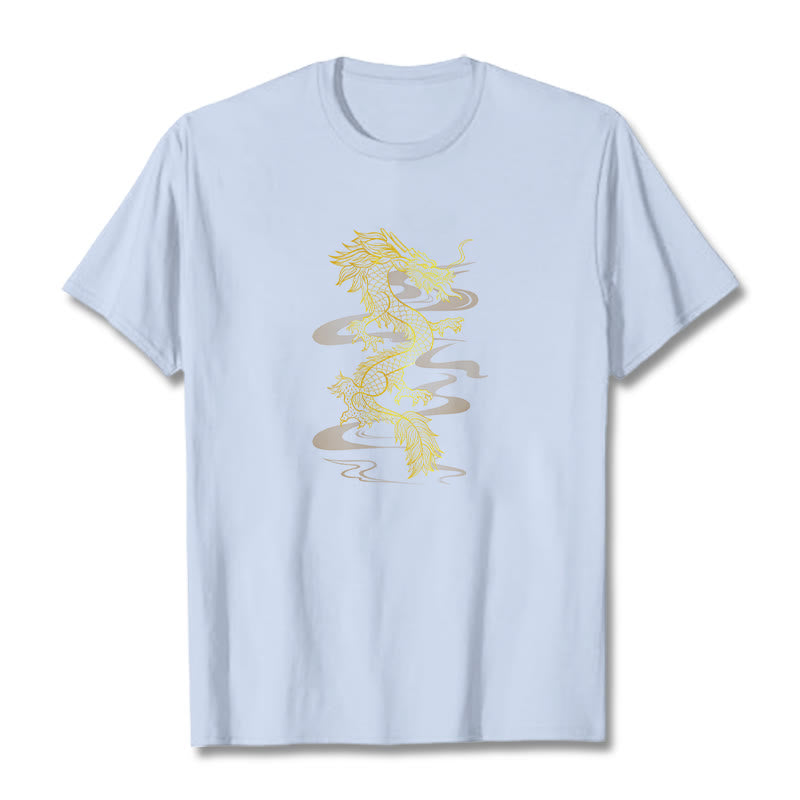 T-shirt en coton avec Buddha Stones et dragon doré - Cyan clair - 2XL - image 5
