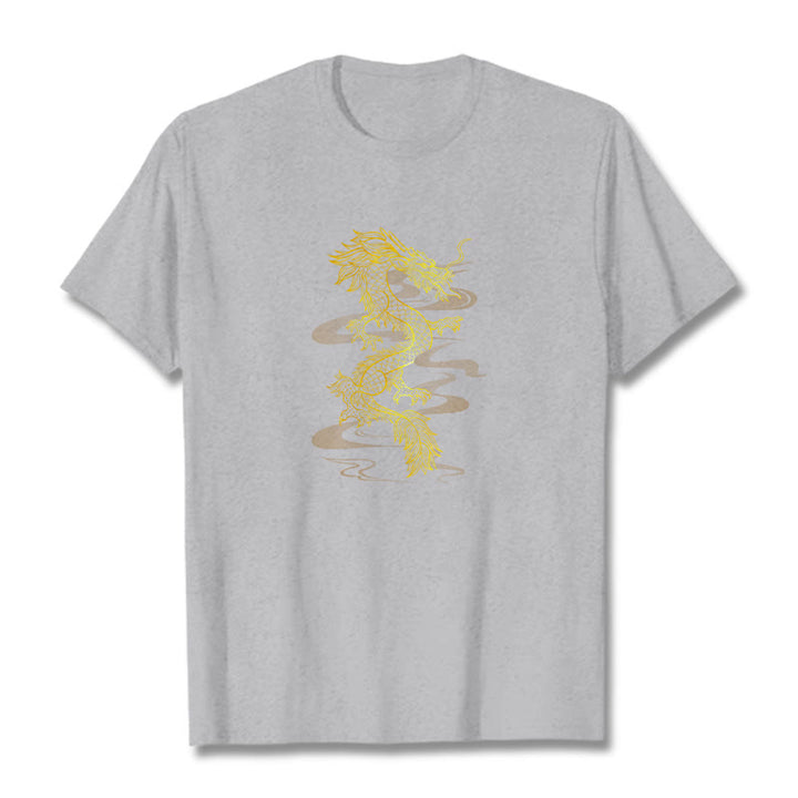 T-shirt en coton avec Buddha Stones et dragon doré - Gris clair - 2XL - image 11