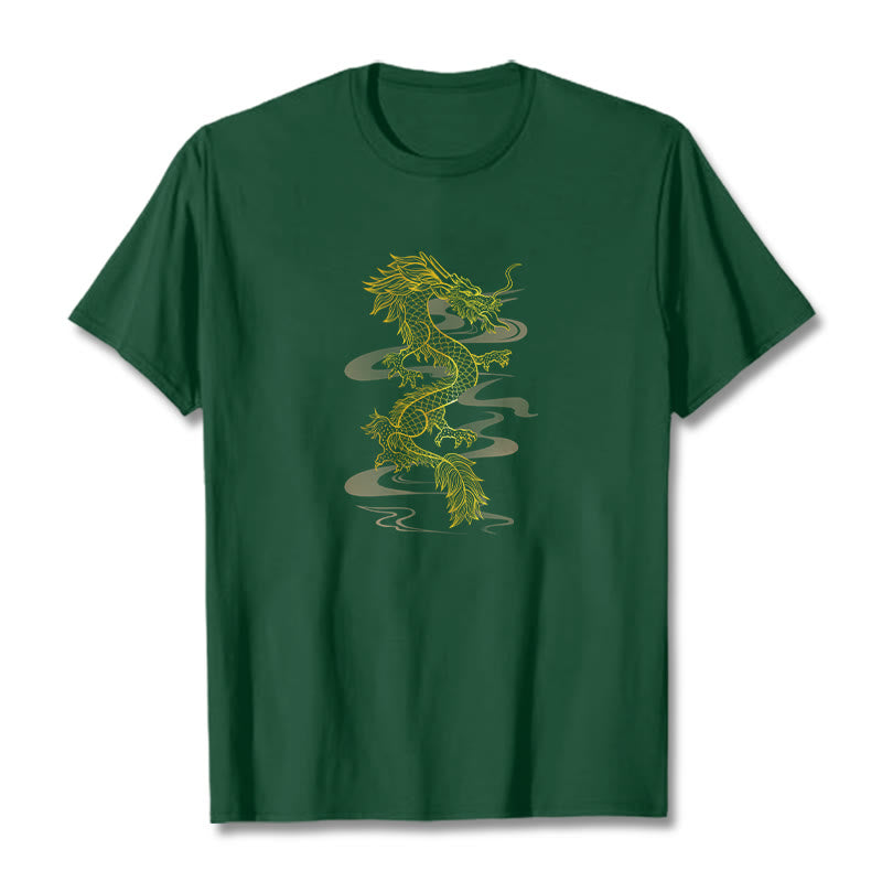 T-shirt en coton avec Buddha Stones et dragon doré - Vert forêt - 2XL - image 9