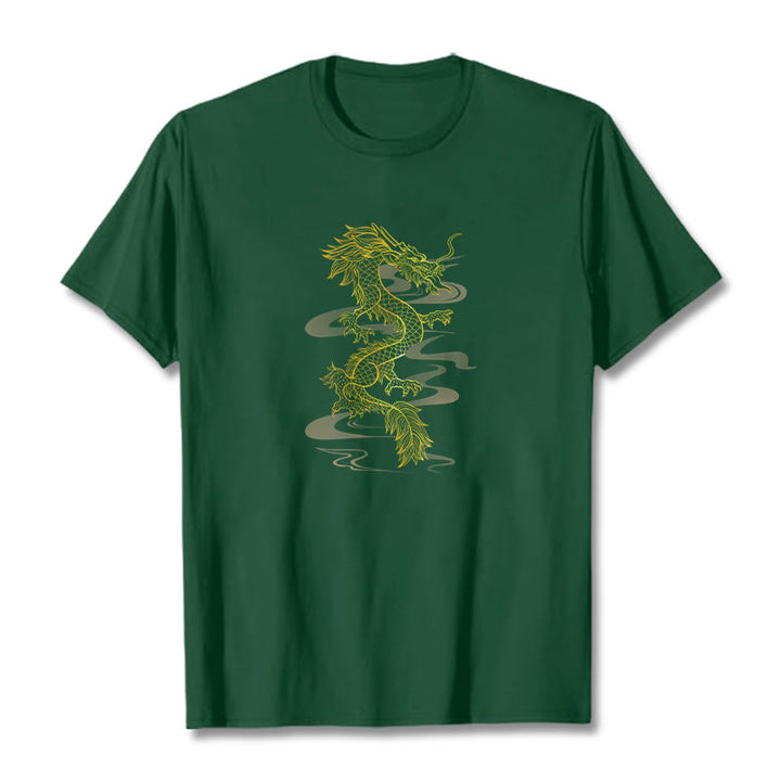 T-shirt en coton avec Buddha Stones et dragon doré - Vert forêt - 2XL - image 9