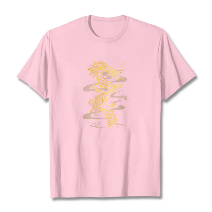 T-shirt en coton avec Buddha Stones et dragon doré - Rose clair - 2XL - image 18