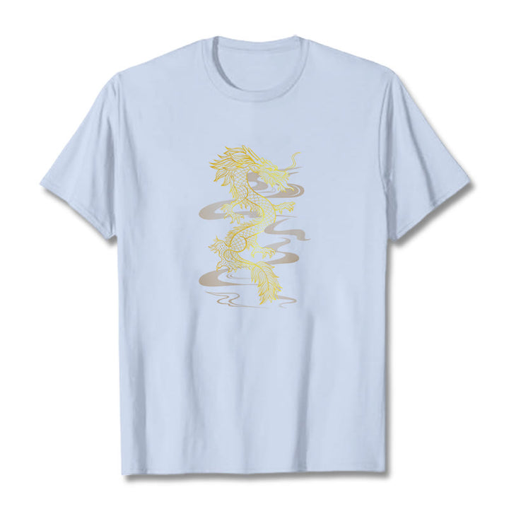 T-shirt en coton avec Buddha Stones et dragon doré - Cyan clair - 2XL - image 6