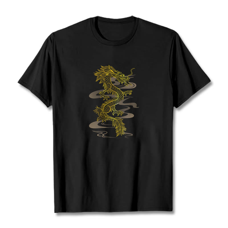 T-shirt en coton avec Buddha Stones et dragon doré - Noir - 2XL - image 1