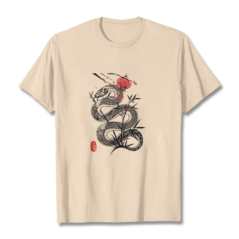 T-shirt en coton avec motif de serpent et lanterne en forme de Buddha Stones - Bisque - 2XL - image 12