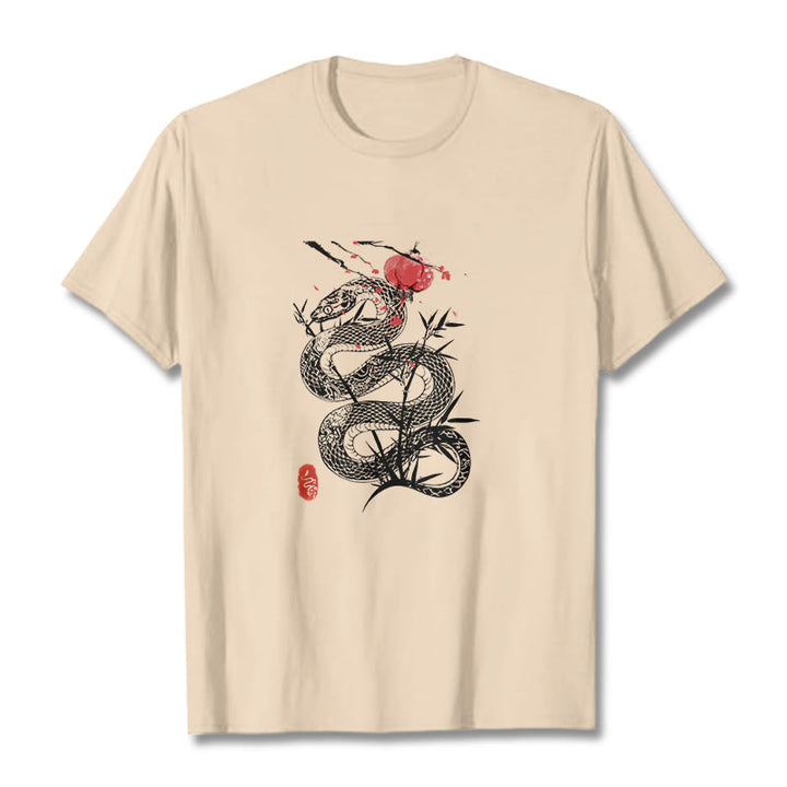 T-shirt en coton avec motif de serpent et lanterne en forme de Buddha Stones - Bisque - 2XL - image 13