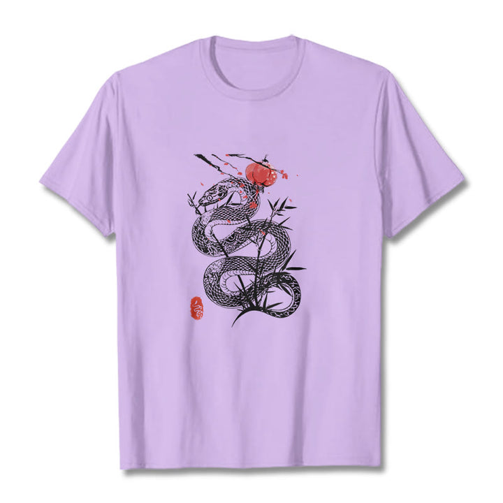 T-shirt en coton avec motif de serpent et lanterne en forme de Buddha Stones - Prune - 2XL - image 17