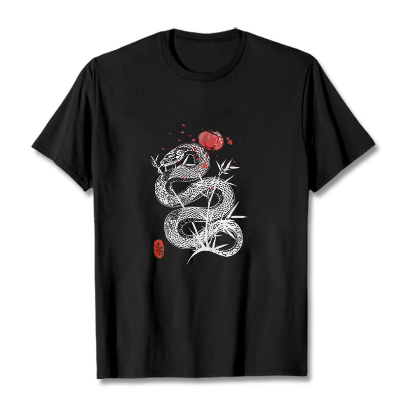 T-shirt en coton avec motif de serpent et lanterne en forme de Buddha Stones - Noir - 2XL - image 0