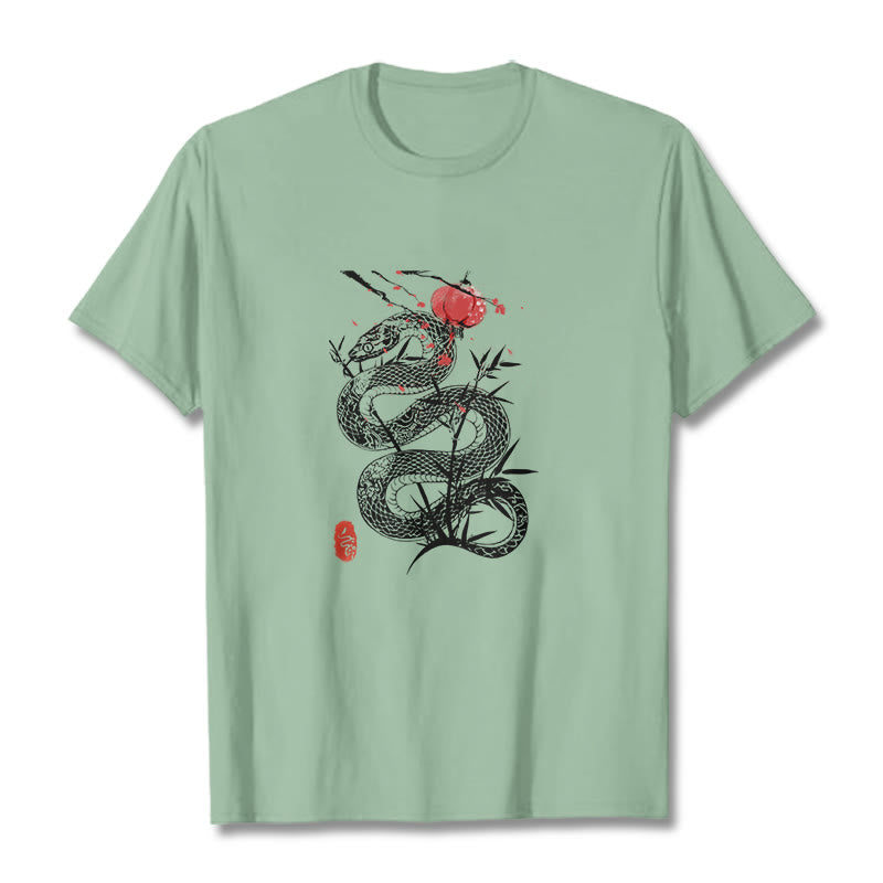 T-shirt en coton avec motif de serpent et lanterne en forme de Buddha Stones - Vert pâle - 2XL - image 14