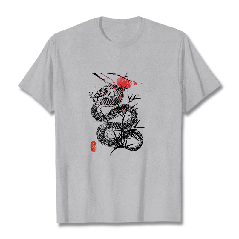 T-shirt en coton avec motif de serpent et lanterne en forme de Buddha Stones - Gris clair - 2XL - image 12