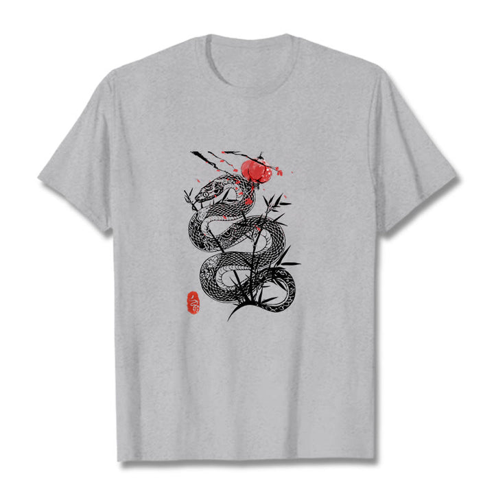 T-shirt en coton avec motif de serpent et lanterne en forme de Buddha Stones - Gris clair - 2XL - image 12