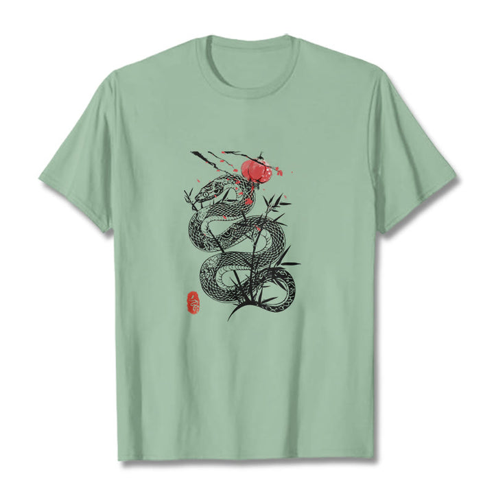 T-shirt en coton avec motif de serpent et lanterne en forme de Buddha Stones - Vert pâle - 2XL - image 15