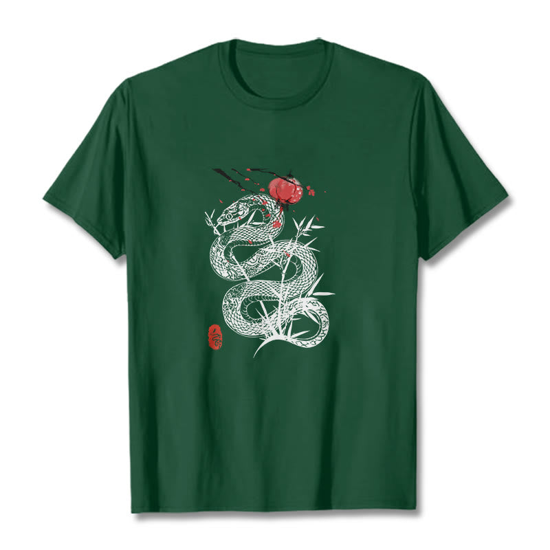 T-shirt en coton avec motif de serpent et lanterne en forme de Buddha Stones - Vert forêt - 2XL - image 9