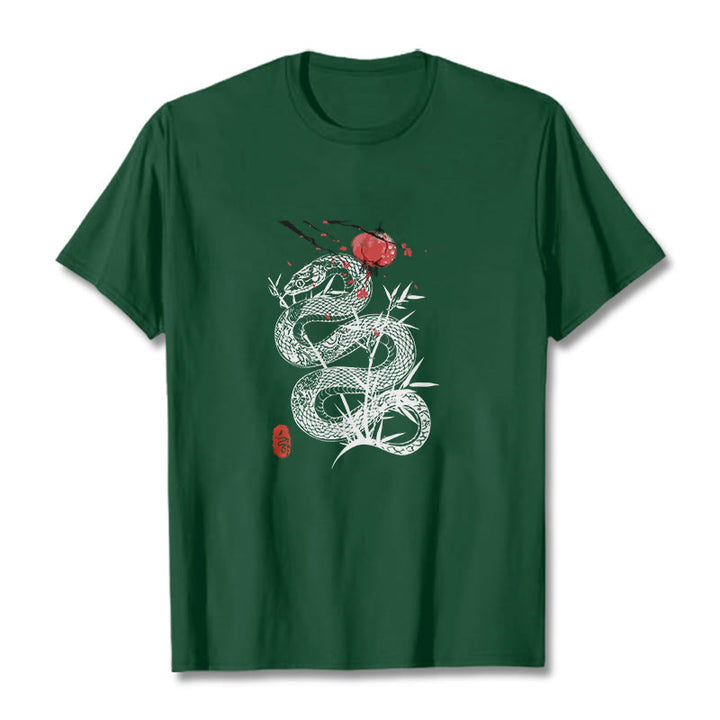 T-shirt en coton avec motif de serpent et lanterne en forme de Buddha Stones - Vert forêt - 2XL - image 9
