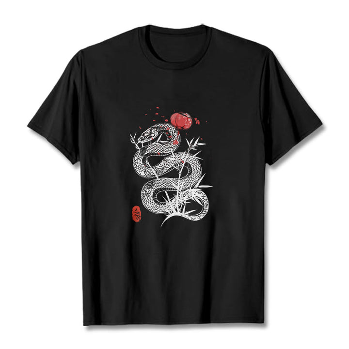 T-shirt en coton avec motif de serpent et lanterne en forme de Buddha Stones - Noir - 2XL - image 1