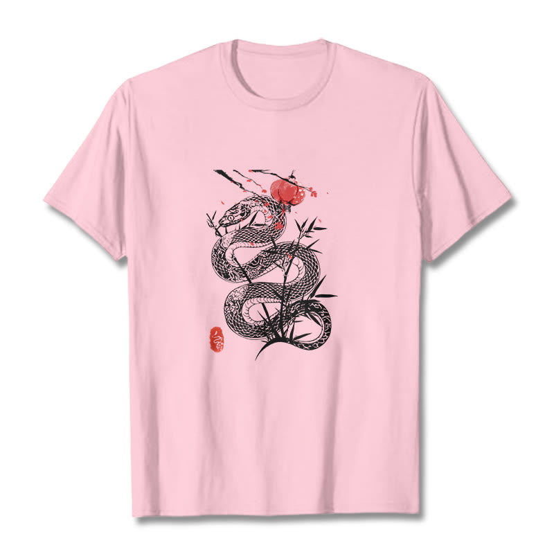 T-shirt en coton avec motif de serpent et lanterne en forme de Buddha Stones - Rose clair - 2XL - image 18
