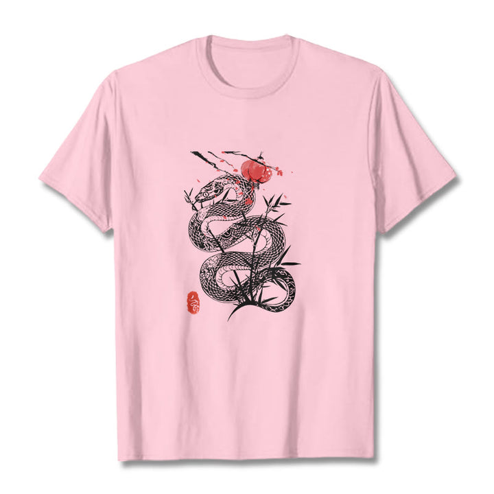 T-shirt en coton avec motif de serpent et lanterne en forme de Buddha Stones - Rose clair - 2XL - image 18