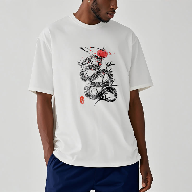 T-shirt en coton avec motif de serpent et lanterne en forme de Buddha Stones - Blanc - 2XL - image 8