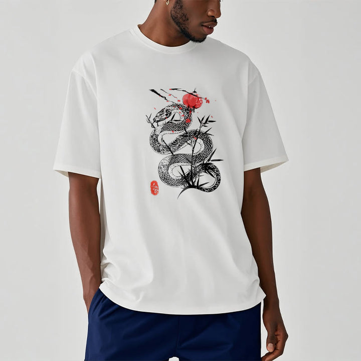 T-shirt en coton avec motif de serpent et lanterne en forme de Buddha Stones - Blanc - 2XL - image 8