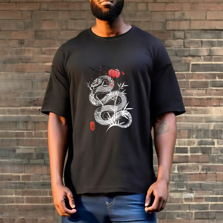 T-shirt en coton avec motif de serpent et lanterne en forme de Buddha Stones - image 1