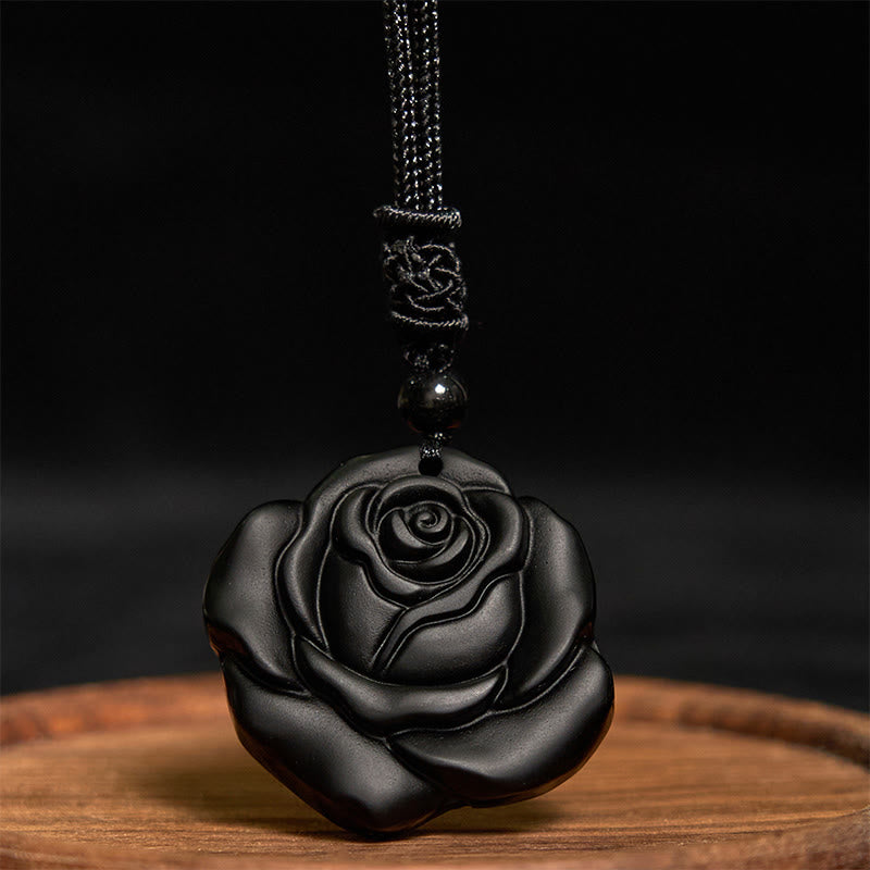 Collier avec pendentif de purification en obsidienne noire et Buddha Stones