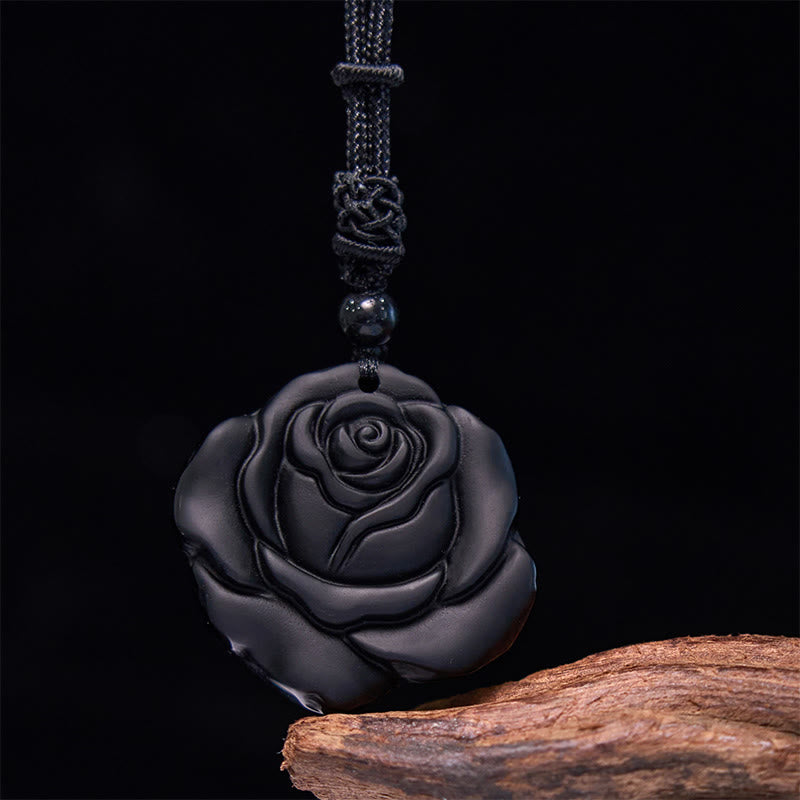 Collier avec pendentif de purification en obsidienne noire et Buddha Stones