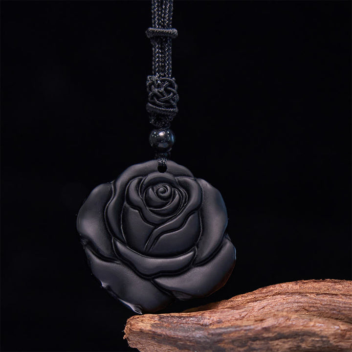 Collier avec pendentif de purification en obsidienne noire et Buddha Stones