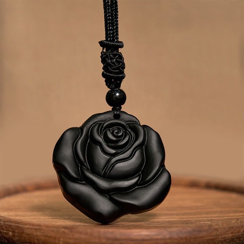 Collier avec pendentif de purification en obsidienne noire et Buddha Stones