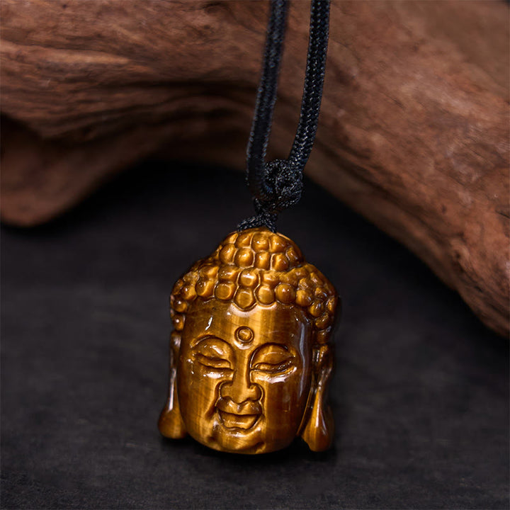 Collier pendentif courageux en forme de tête de Bouddha avec Buddha Stones et œil de tigre - image 6