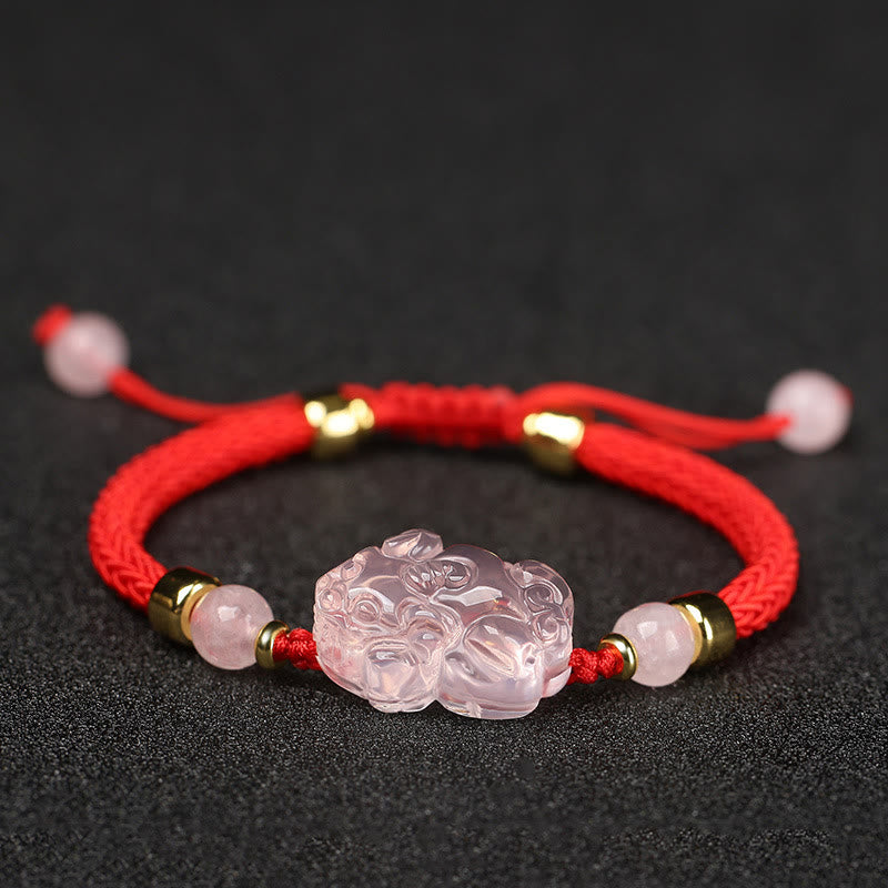 Bracelet tressé en cristal rose PiXiu de Buddha Stones