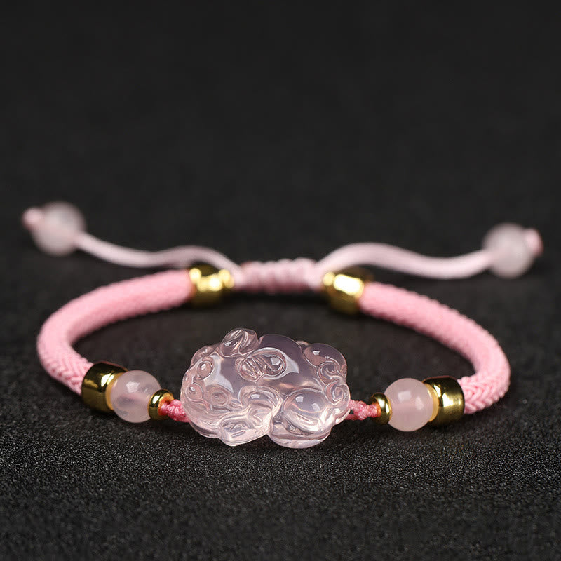 Bracelet tressé en cristal rose PiXiu de Buddha Stones - Rose (Tour de poignet : 14-23 cm) - image 14