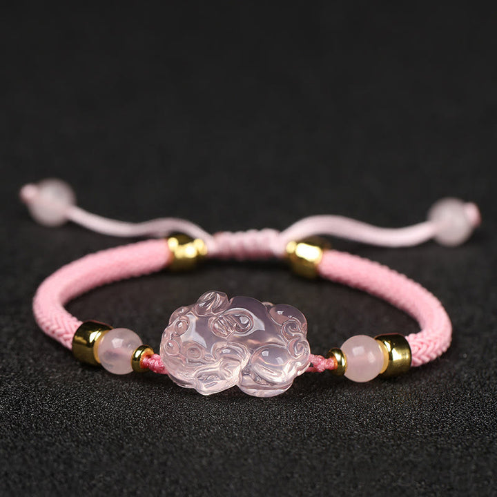 Bracelet tressé en cristal rose PiXiu de Buddha Stones - Rose (Tour de poignet : 14-23 cm) - image 14
