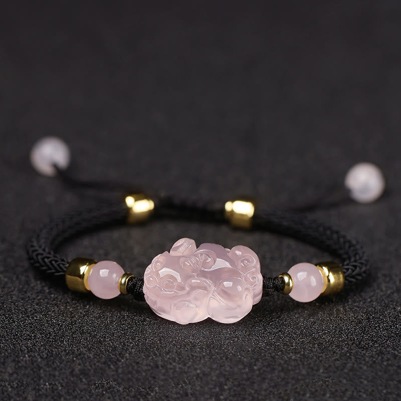 Bracelet tressé en cristal rose PiXiu de Buddha Stones