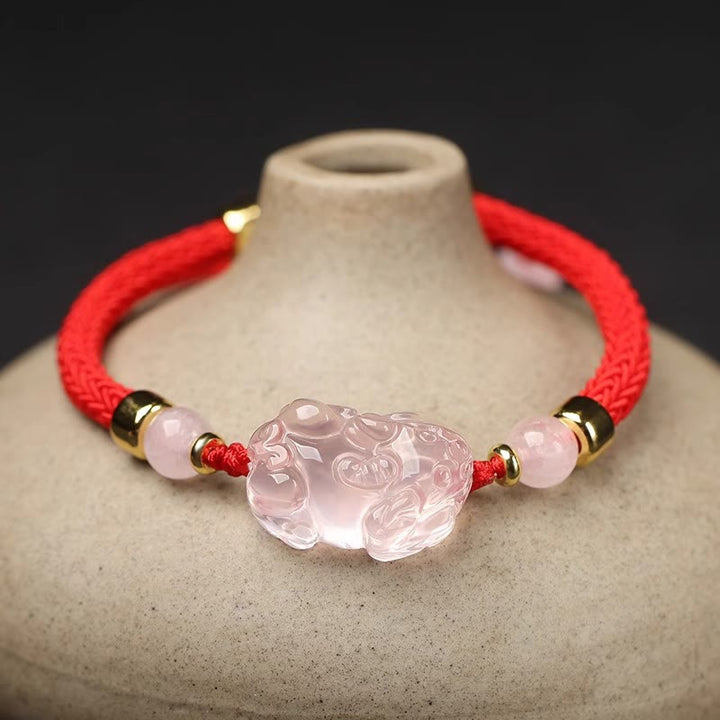 Bracelet tressé en cristal rose PiXiu de Buddha Stones