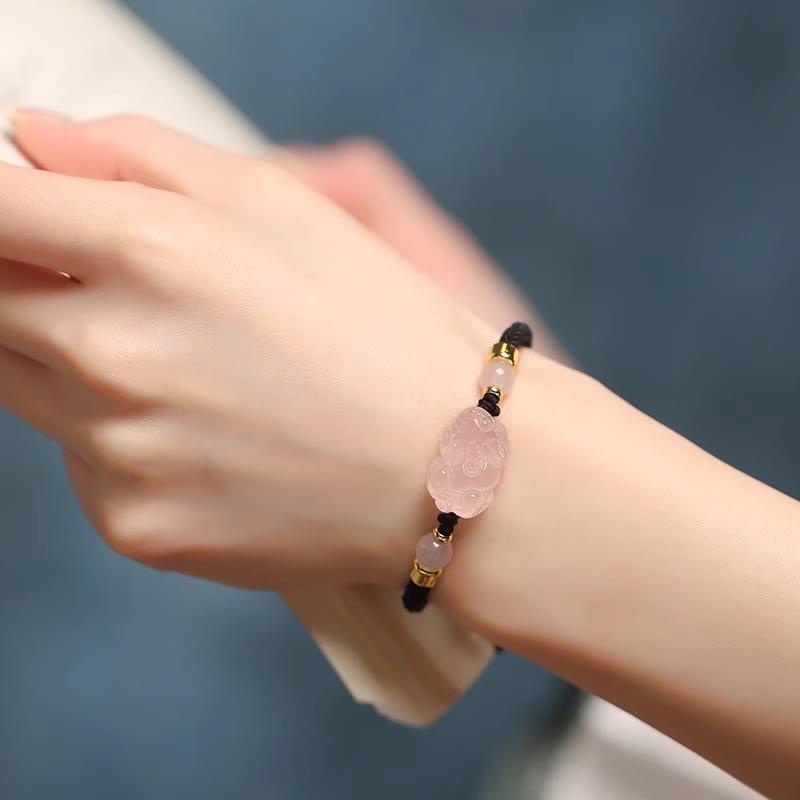 Bracelet tressé en cristal rose PiXiu de Buddha Stones