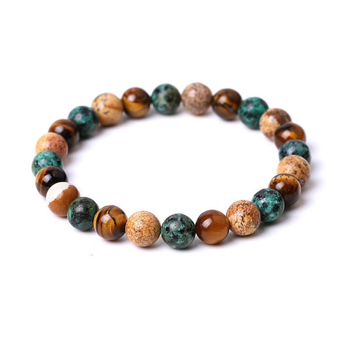 Bracelet de protection en perles mélangées avec Buddha Stones et jaspe turquoise et œil de tigre - image 2